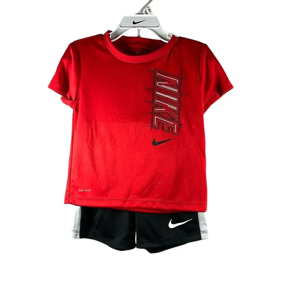 Nike Baby Boys Logo T Shirt & Shorts Set Black / Red Sz 24M - NWT